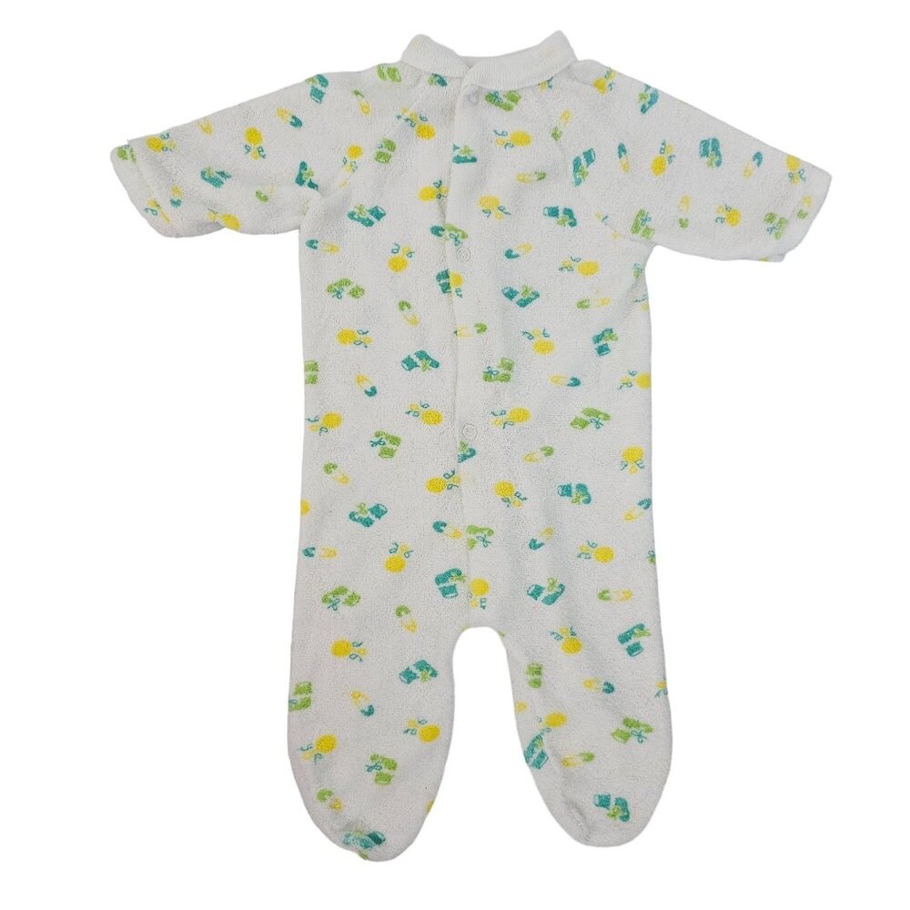 Vtg Infant Baby Footie Snap Sleeper M Terry Pajamas‎ USA Polyester Boy Girl NB+